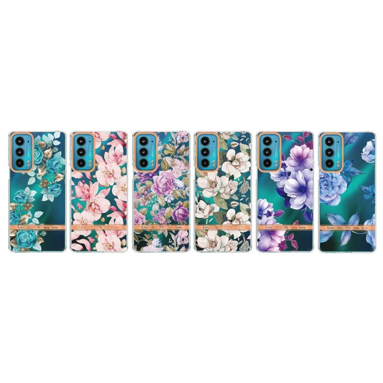 Funda de teléfono IMD TPU con diseño de flores y plantas para Motorola Edge 20 Pro