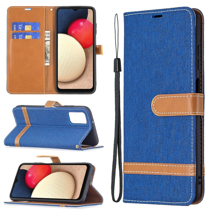 Color Matching Denim Texture Leather Phone Case, For Samsung Galaxy A03s 166mm