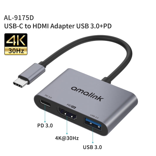 amalink 9175D Type-C / USB-C to HDMI + USB 3.0 + PD HUB Adapter, 9175D