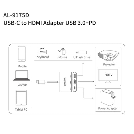 amalink 9175D Type-C / USB-C to HDMI + USB 3.0 + PD HUB Adapter, 9175D