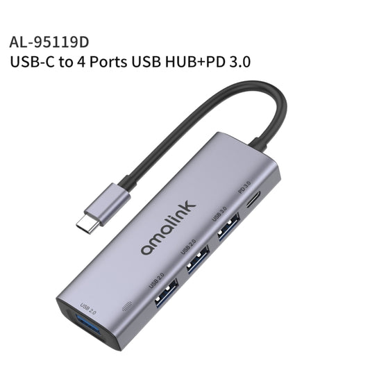 amalink 95119D Type-C / USB-C to 4 Ports USB + PD 3.0 Multi-function HUB Docking Station, 95119D