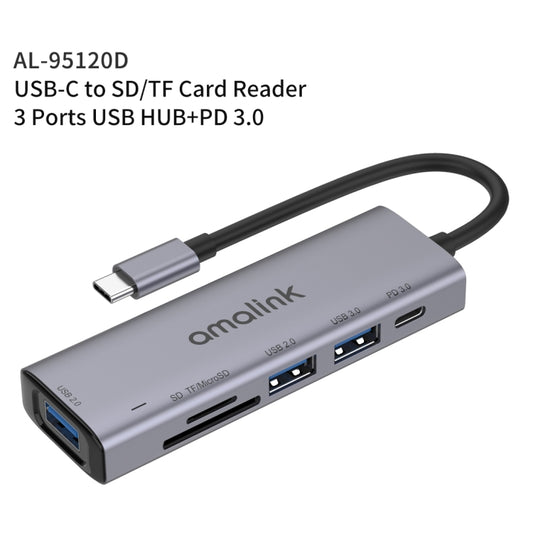 amalink 95120D Type-C / USB-C to SD/TF + 3 Ports USB + PD 3.0 Multi-function HUB Docking Station, 95120D