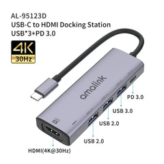 amalink 95123D Type-C / USB-C to HDMI + 3 Ports USB + PD 3.0 Multi-function HUB, 95123D