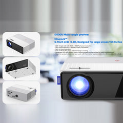 D5000 1920x1080P 420ANSI 6000Lumens LCD + LED HD Digital Projector,, Basic Version, Screen Mirroring, Android 9.0