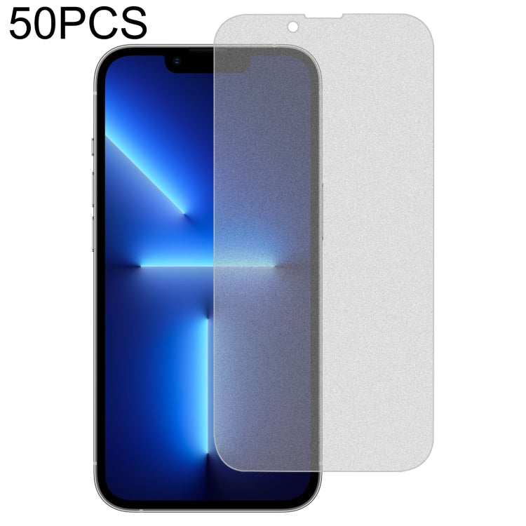 For iPhone 16e / 13 / 13 Pro 50pcs Transparent Frosted Full Screen Tempered Glass Film