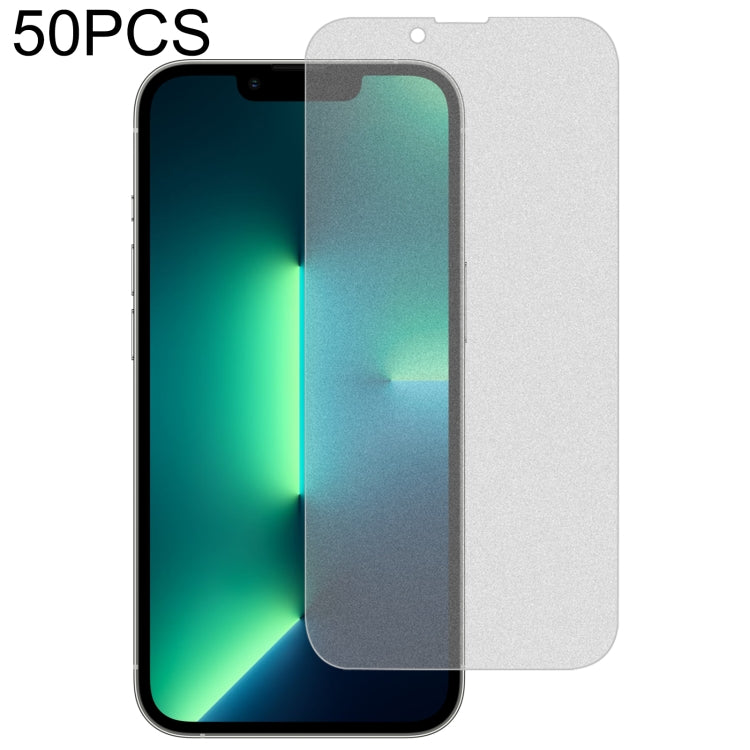 For iPhone 16e / 13 / 13 Pro 50pcs Transparent Frosted Full Screen Tempered Glass Film