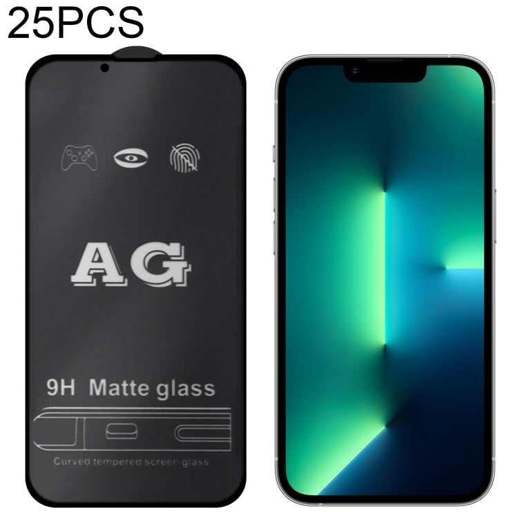 25 piezas de película de vidrio templado de cobertura completa mate esmerilado AG, para iPhone 13 mini (25 piezas), para iPhone 13/13 Pro (25 piezas), para iPhone 13 Pro Max (25 piezas)