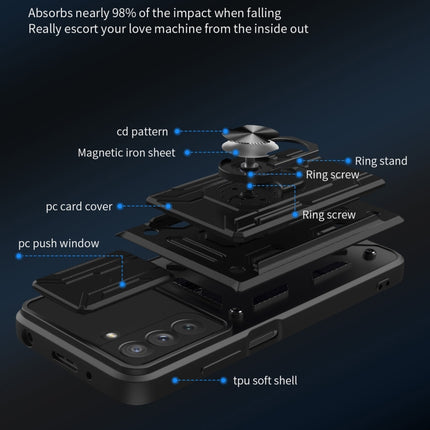 Camera Cover Phone Case with Card Slot & Holder, For Samsung Galaxy S21 FE 5G