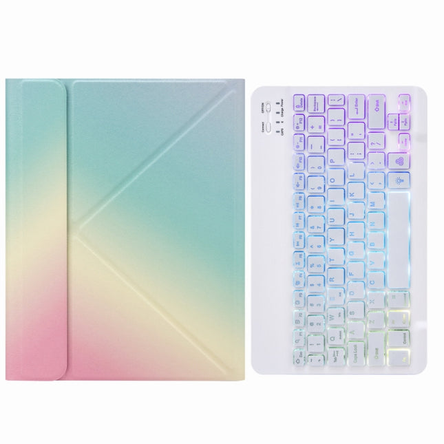 H-102S3 Tri-color Backlight Bluetooth Keyboard Leather Case with Rear Three-fold Holder, For iPad 10.2 2020 & 2019 / Pro 10.5 inch, For iPad 9.7 2018 & 2017
