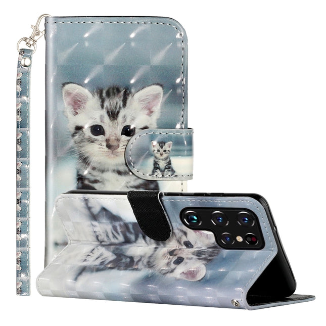 3D Pattern Horizontal Flip PU Leather Phone Case, For Samsung Galaxy S22 Ultra 5G