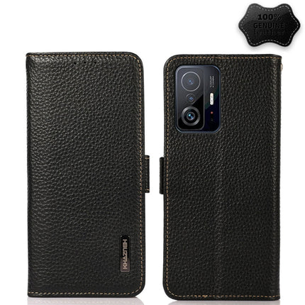 KHAZNEH Side-Magnetic Litchi Genuine Leather RFID Phone Case, For Xiaomi Mi 11 Lite 5G / Mi 11 Lite, For Xiaomi Mi 11, For Xiaomi Mi 11T / Mi 11T Pro, For Xiaomi Redmi Note 10 5G, For Xiaomi Redmi Note 10 Pro, For Xiaomi Redmi K40 Pro / Poco F3