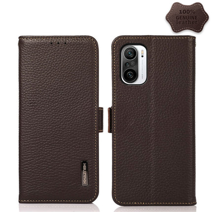 KHAZNEH Side-Magnetic Litchi Genuine Leather RFID Phone Case, For Xiaomi Mi 11 Lite 5G / Mi 11 Lite, For Xiaomi Mi 11, For Xiaomi Mi 11T / Mi 11T Pro, For Xiaomi Redmi Note 10 5G, For Xiaomi Redmi Note 10 Pro, For Xiaomi Redmi K40 Pro / Poco F3