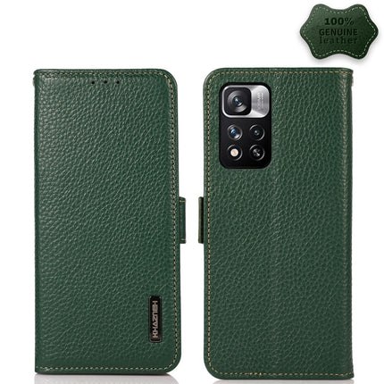 KHAZNEH Side-Magnetic Litchi Genuine Leather RFID Phone Case, For Xiaomi Redmi Note 8 2021, For Xiaomi Redmi Note 10 4G, For Xiaomi Redmi Note 10 JP Version, For Xiaomi Redmi Note 11, For Xiaomi Redmi Note 11 Pro, For Xiaomi Civi 5G