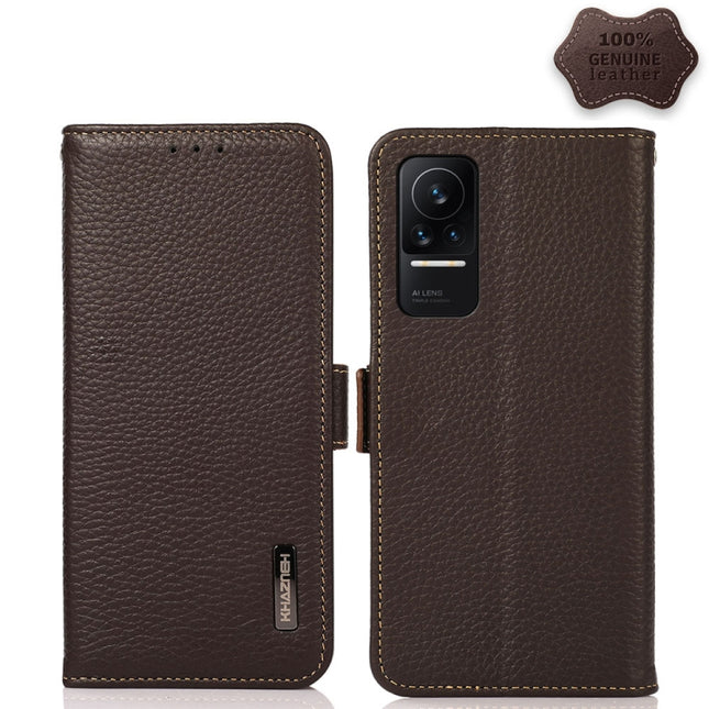 KHAZNEH Side-Magnetic Litchi Genuine Leather RFID Phone Case, For Xiaomi Redmi Note 8 2021, For Xiaomi Redmi Note 10 4G, For Xiaomi Redmi Note 10 JP Version, For Xiaomi Redmi Note 11, For Xiaomi Redmi Note 11 Pro, For Xiaomi Civi 5G