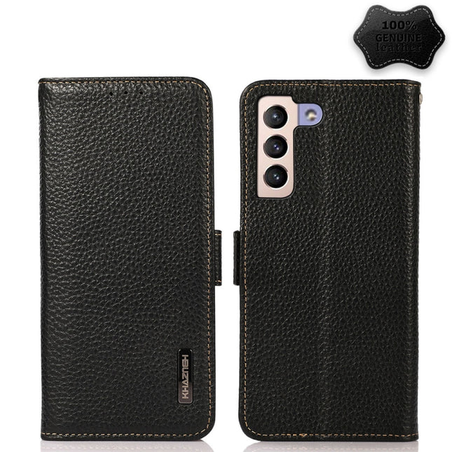 KHAZNEH Side-Magnetic Litchi Genuine Leather RFID Phone Case, For Samsung Galaxy S21 Ultra 5G, For Samsung Galaxy S22+ 5G, For Samsung Galaxy S22 5G, For Samsung Galaxy S22 Ultra 5G, For Samsung Galaxy Xcover 5, For Samsung Galaxy A03 164mm Version