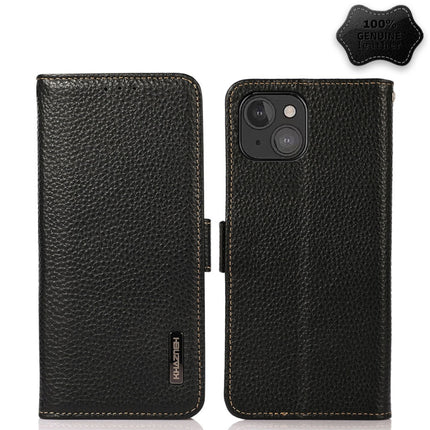 KHAZNEH Side-Magnetic Litchi Genuine Leather RFID Case, For iPhone 13 mini, For iPhone 13, For iPhone 13 Pro, For iPhone 13 Pro Max, For iPhone 12 mini, For iPhone 12 / 12 Pro