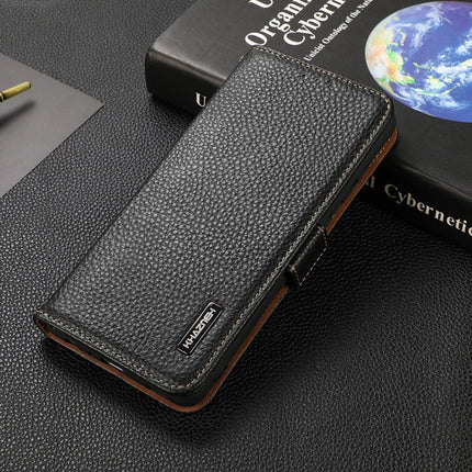 KHAZNEH Side-Magnetic Litchi Genuine Leather RFID Case, For iPhone 13 mini, For iPhone 13, For iPhone 13 Pro, For iPhone 13 Pro Max, For iPhone 12 mini, For iPhone 12 / 12 Pro
