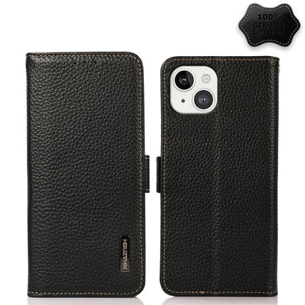 KHAZNEH Side-Magnetic Litchi Genuine Leather RFID Case, For iPhone 13 mini, For iPhone 13, For iPhone 13 Pro, For iPhone 13 Pro Max, For iPhone 12 mini, For iPhone 12 / 12 Pro