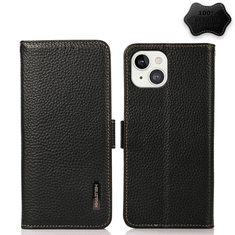 KHAZNEH Side-Magnetic Litchi Genuine Leather RFID Case, For iPhone 13 mini, For iPhone 13, For iPhone 13 Pro, For iPhone 13 Pro Max, For iPhone 12 mini, For iPhone 12 / 12 Pro