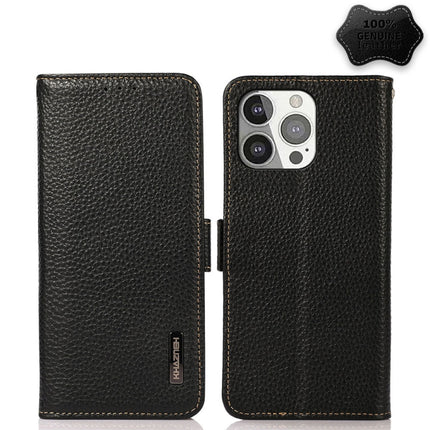 KHAZNEH Side-Magnetic Litchi Genuine Leather RFID Case, For iPhone 13 mini, For iPhone 13, For iPhone 13 Pro, For iPhone 13 Pro Max, For iPhone 12 mini, For iPhone 12 / 12 Pro