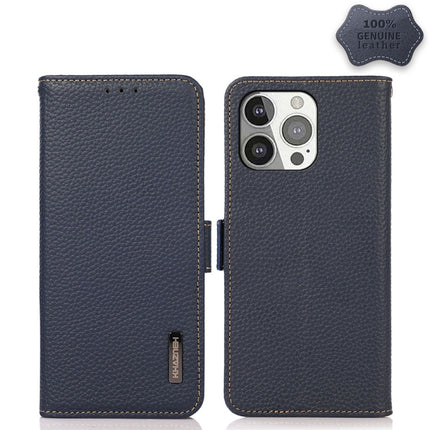 KHAZNEH Side-Magnetic Litchi Genuine Leather RFID Case, For iPhone 13 mini, For iPhone 13, For iPhone 13 Pro, For iPhone 13 Pro Max, For iPhone 12 mini, For iPhone 12 / 12 Pro
