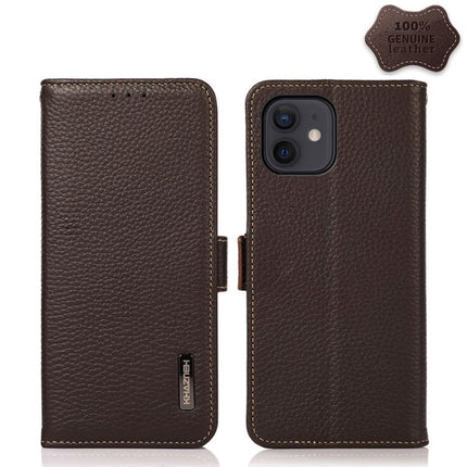 KHAZNEH Side-Magnetic Litchi Genuine Leather RFID Case, For iPhone 13 mini, For iPhone 13, For iPhone 13 Pro, For iPhone 13 Pro Max, For iPhone 12 mini, For iPhone 12 / 12 Pro