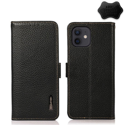 KHAZNEH Side-Magnetic Litchi Genuine Leather RFID Case, For iPhone 13 mini, For iPhone 13, For iPhone 13 Pro, For iPhone 13 Pro Max, For iPhone 12 mini, For iPhone 12 / 12 Pro