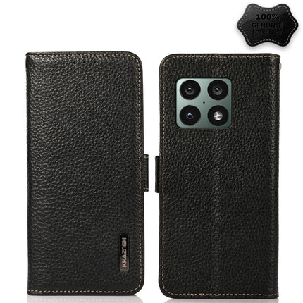 KHAZNEH Side-Magnetic Litchi Genuine Leather RFID Phone Case, For OnePlus 10 Pro 5G, For OnePlus N20 5G, For OnePlus 9, For OnePlus 9R, For OnePlus 9RT 5G, For OnePlus Nord 2 5G