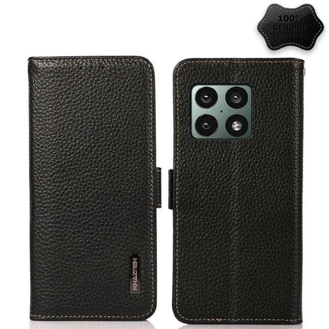 KHAZNEH Side-Magnetic Litchi Genuine Leather RFID Phone Case, For OnePlus 10 Pro 5G, For OnePlus N20 5G, For OnePlus 9, For OnePlus 9R, For OnePlus 9RT 5G, For OnePlus Nord 2 5G