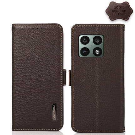 KHAZNEH Side-Magnetic Litchi Genuine Leather RFID Phone Case, For OnePlus 10 Pro 5G, For OnePlus N20 5G, For OnePlus 9, For OnePlus 9R, For OnePlus 9RT 5G, For OnePlus Nord 2 5G