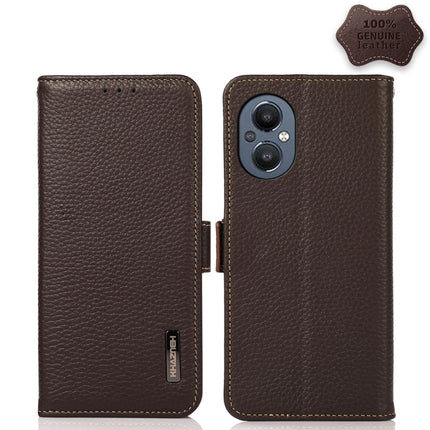KHAZNEH Side-Magnetic Litchi Genuine Leather RFID Phone Case, For OnePlus 10 Pro 5G, For OnePlus N20 5G, For OnePlus 9, For OnePlus 9R, For OnePlus 9RT 5G, For OnePlus Nord 2 5G