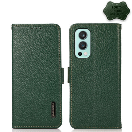 KHAZNEH Side-Magnetic Litchi Genuine Leather RFID Phone Case, For OnePlus 10 Pro 5G, For OnePlus N20 5G, For OnePlus 9, For OnePlus 9R, For OnePlus 9RT 5G, For OnePlus Nord 2 5G