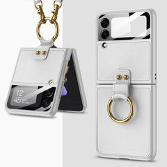 GKK Ultra-thin PC + PU Phone Case with Ring & Strap, For Samsung Galaxy Z Flip3 5G