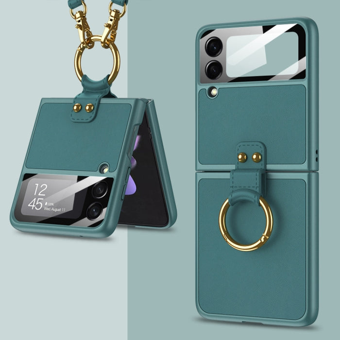 Funda para teléfono GKK ultrafina de PC + PU con anilla y correa para Samsung Galaxy Z Flip3 5G