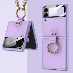 GKK Ultra-thin PC + PU Phone Case with Ring & Strap, For Samsung Galaxy Z Flip3 5G