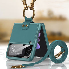 GKK Ultra-thin PC + PU Phone Case with Ring & Strap, For Samsung Galaxy Z Flip3 5G