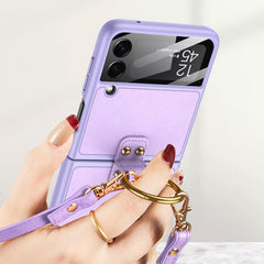 GKK Ultra-thin PC + PU Phone Case with Ring & Strap, For Samsung Galaxy Z Flip3 5G