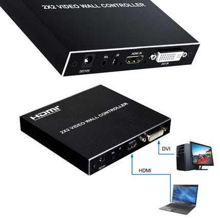 1080P 2 x 2 HDMI + DVI to 4 HDMI Ports Video Wall Controller, 1080P