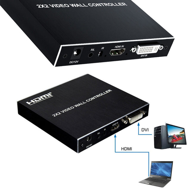 1080P 2 x 2 HDMI + DVI to 4 HDMI Ports Video Wall Controller, 1080P