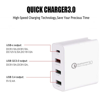 A3 PD 18 W USB-C / Typ-C + QC3.0 USB + Reiseladegerät mit Dual-USB-Schnittstelle, US-Stecker, EU-Stecker, UK-Stecker