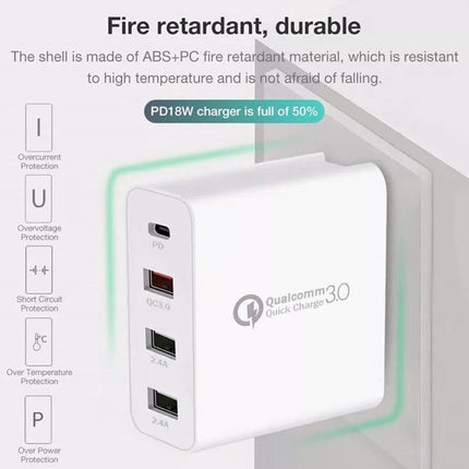 A3 PD 18 W USB-C / Typ-C + QC3.0 USB + Reiseladegerät mit Dual-USB-Schnittstelle, US-Stecker, EU-Stecker, UK-Stecker