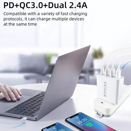 A3 PD 18 W USB-C / Typ-C + QC3.0 USB + Reiseladegerät mit Dual-USB-Schnittstelle, US-Stecker, EU-Stecker, UK-Stecker