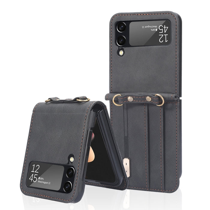 Crossbody Siamese Leather Phone Case with Lanyard, For Samsung Galaxy Z Flip3 5G