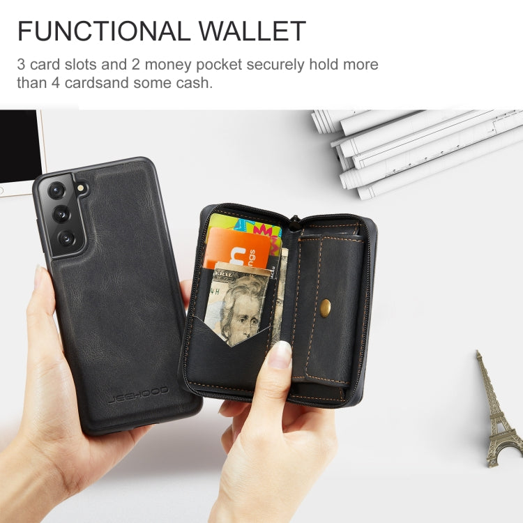 JEEHOOD Magnetic Zipper Horizontal Flip Phone Leather Case, For Samsung Galaxy S22 5G, For Samsung Galaxy S22+ 5G