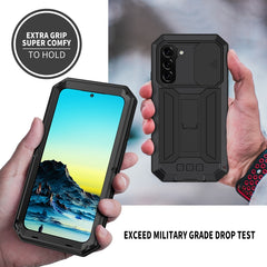 R-JUST Sliding Camera Metal + Silicone Holder Phone Case, For Samsung Galaxy S22 5G, For Samsung Galaxy S22+ 5G, For Samsung Galaxy S22 Ultra 5G