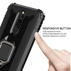 Carbon Fiber Protective Case with 360 Degree Rotating Ring Holder, For Xiaomi Redmi 8, For Xiaomi Redmi Note 8 Pro, For Xiaomi Redmi Note 8, For Vivo Y19 (U3), For Galaxy A51, For Galaxy A71
