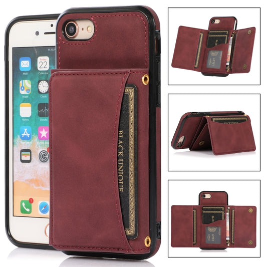 Funda de cuero con tres pliegues para teléfono con ranura para tarjetas, billetera y soporte, para iPhone SE 2022 / SE 2020 / 8 / 7