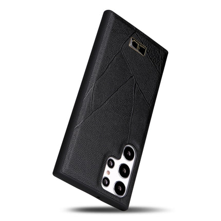 Fierre Shann Leather Texture Phone Back Cover Case, For Samsung Galaxy S22 Ultra 5G