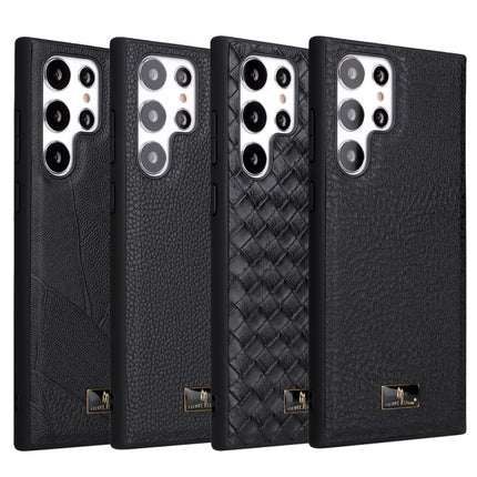 Fierre Shann Leather Texture Phone Back Cover Case, For Samsung Galaxy S22 Ultra 5G