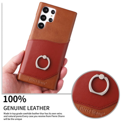 Fierre Shann Oil Wax Texture Genuine Leather Back Phone Case with 360 Degree Rotation Holder & Card Slot, For Samsung Galaxy S22 Ultra 5G, For Samsung Galaxy S22+ 5G, For Samsung Galaxy S22 5G